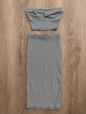 Striped pencil skirt and strapless crop top matching set